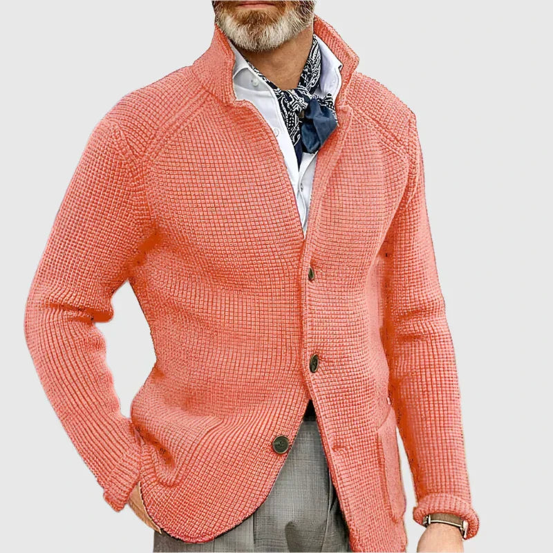 Men's Waffle-Knit Cardigan Sweater with Stand Collar and Button Front 6