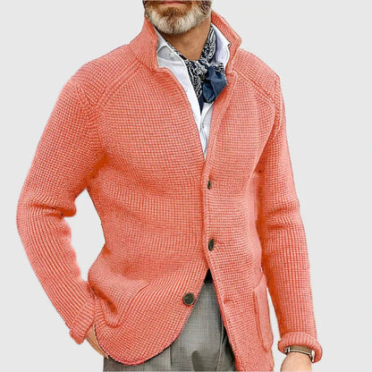 Men's Waffle-Knit Cardigan Sweater with Stand Collar and Button Front 6