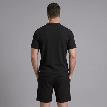 Men’s Waffle Stand Collar Shirt & Drawstring Shorts Set – Summer Outfit 2