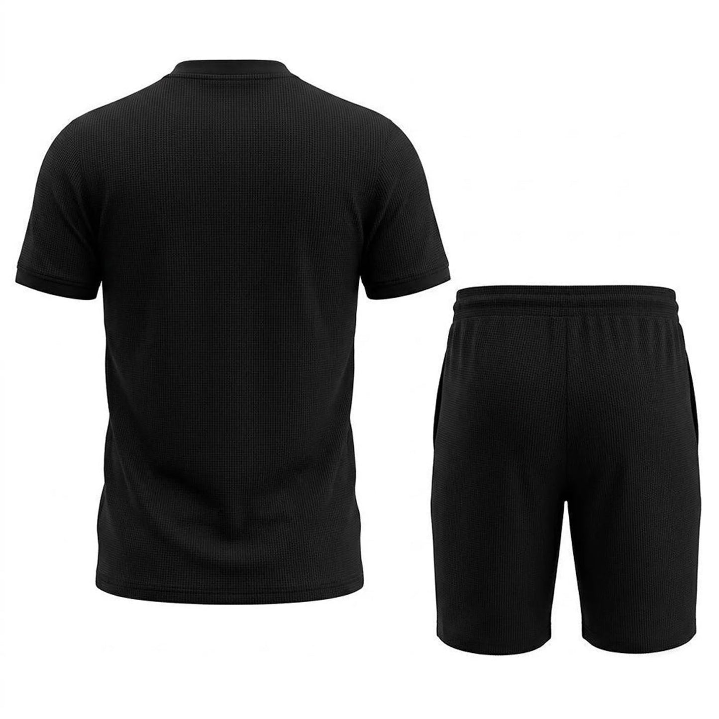 Men’s Waffle Stand Collar Shirt & Drawstring Shorts Set – Summer Outfit 5