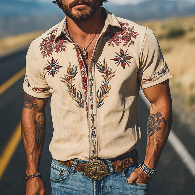 Men's Western Embroidered Short-Sleeve Shirt 1