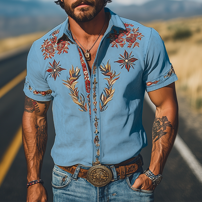 Men's Western Embroidered Short-Sleeve Shirt 3