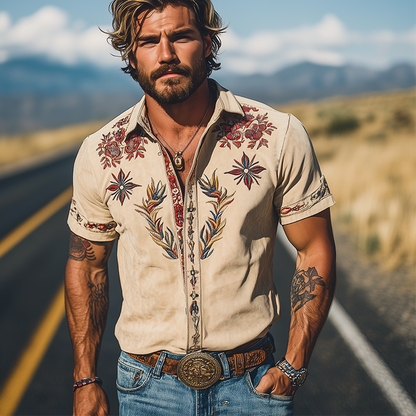 Men's Western Embroidered Short-Sleeve Shirt 4