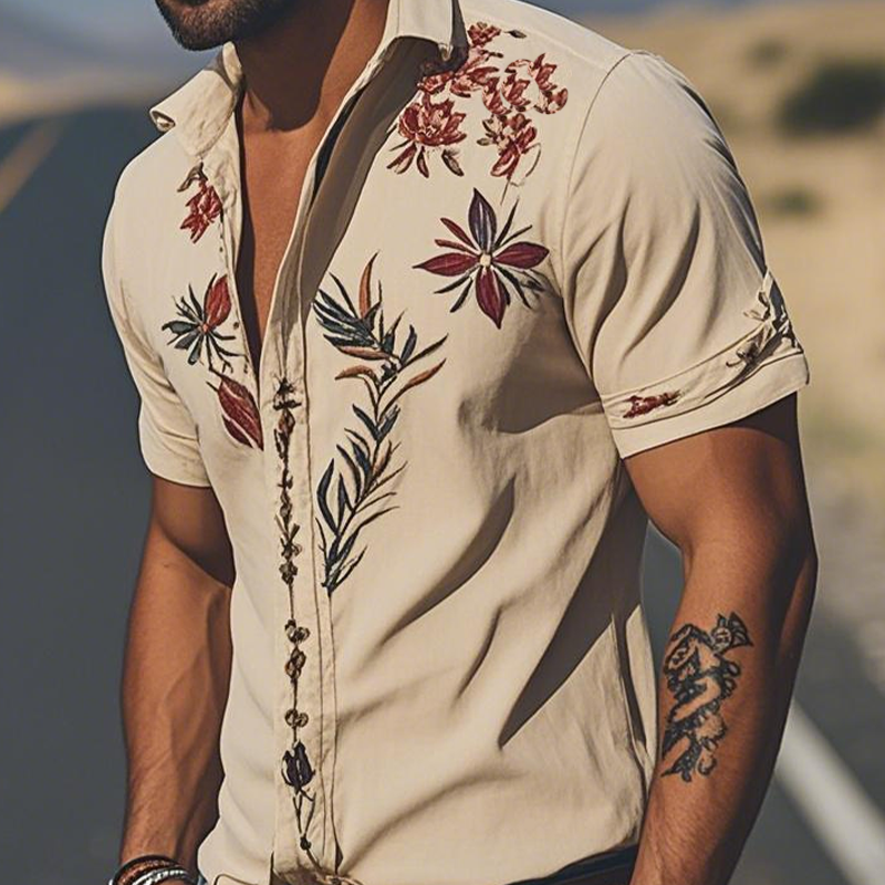 Men's Western Embroidered Short-Sleeve Shirt 6