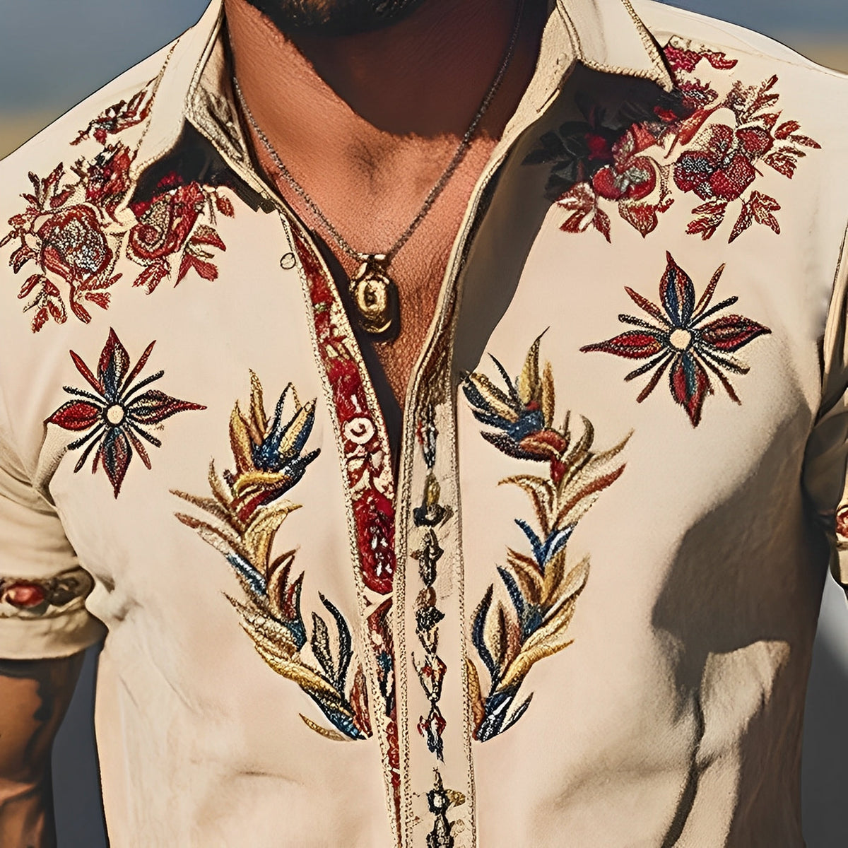 Men's Western Embroidered Short-Sleeve Shirt 7