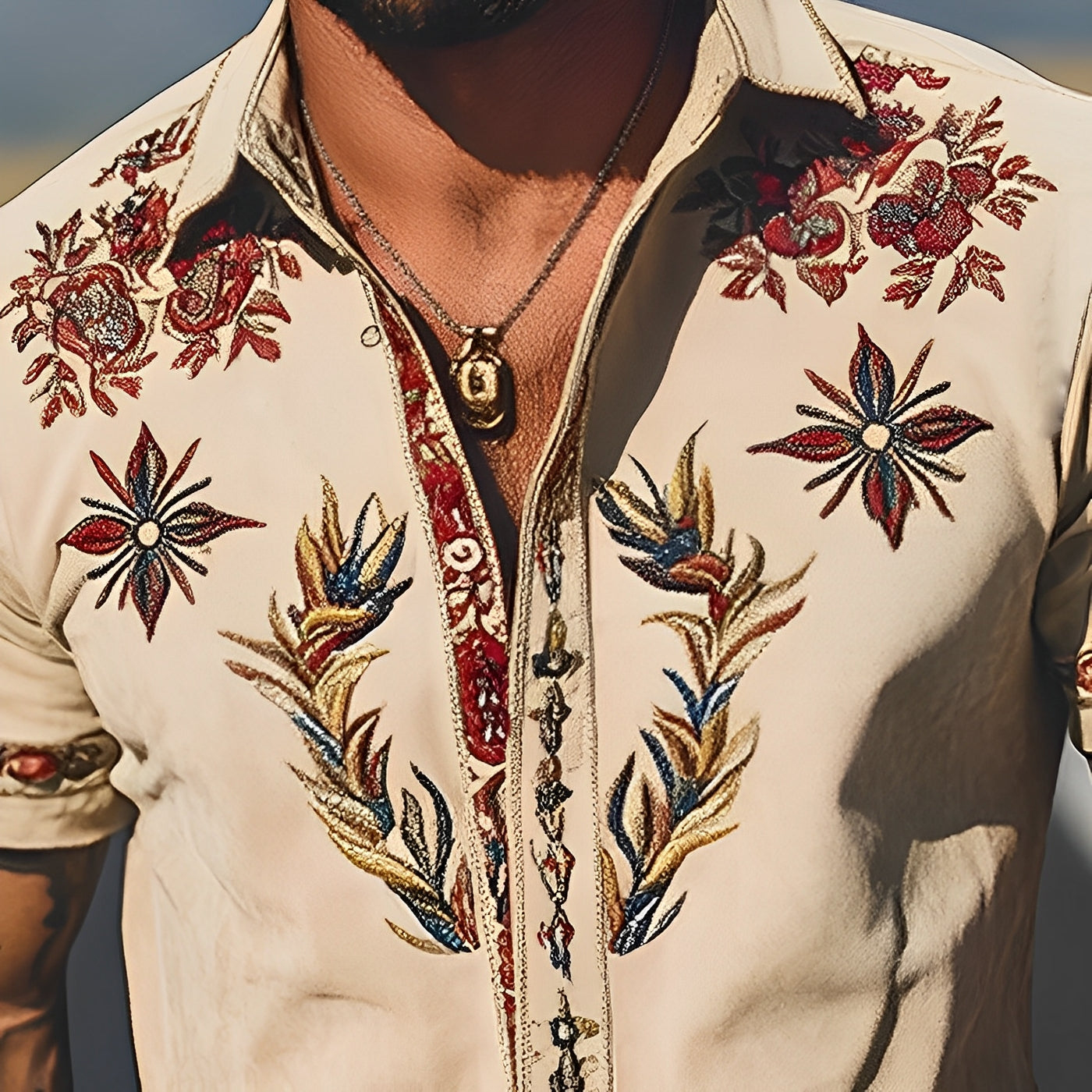 Men's Western Embroidered Short-Sleeve Shirt 7