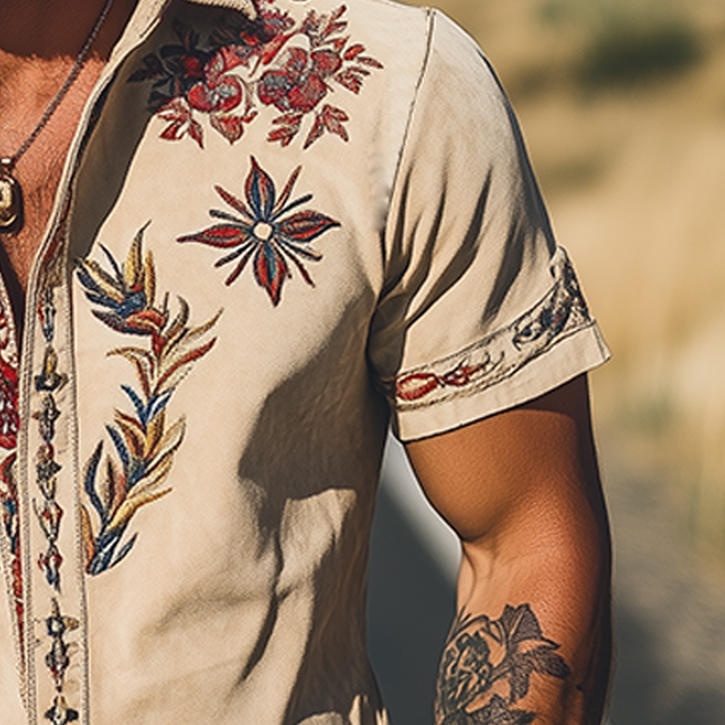 Men's Western Embroidered Short-Sleeve Shirt 8
