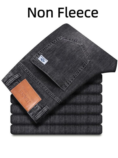 Men's Winter Warm Fleece Lined Thick Stretchable Business Casual Jeans Lightweight Trousers for Office And Daily Wear 4
