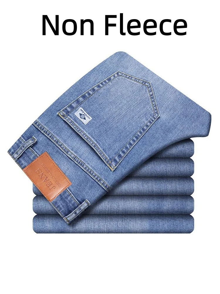 Men's Winter Warm Fleece Lined Thick Stretchable Business Casual Jeans Lightweight Trousers for Office And Daily Wear 5