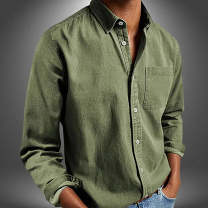 Men's Woven Button-Up Shirt with Spread Collar and Chest Pocket 0