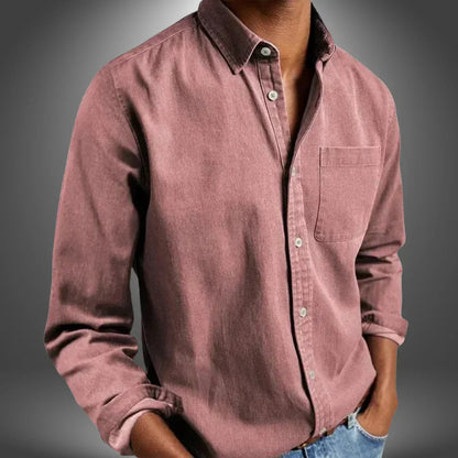 Men's Woven Button-Up Shirt with Spread Collar and Chest Pocket 10