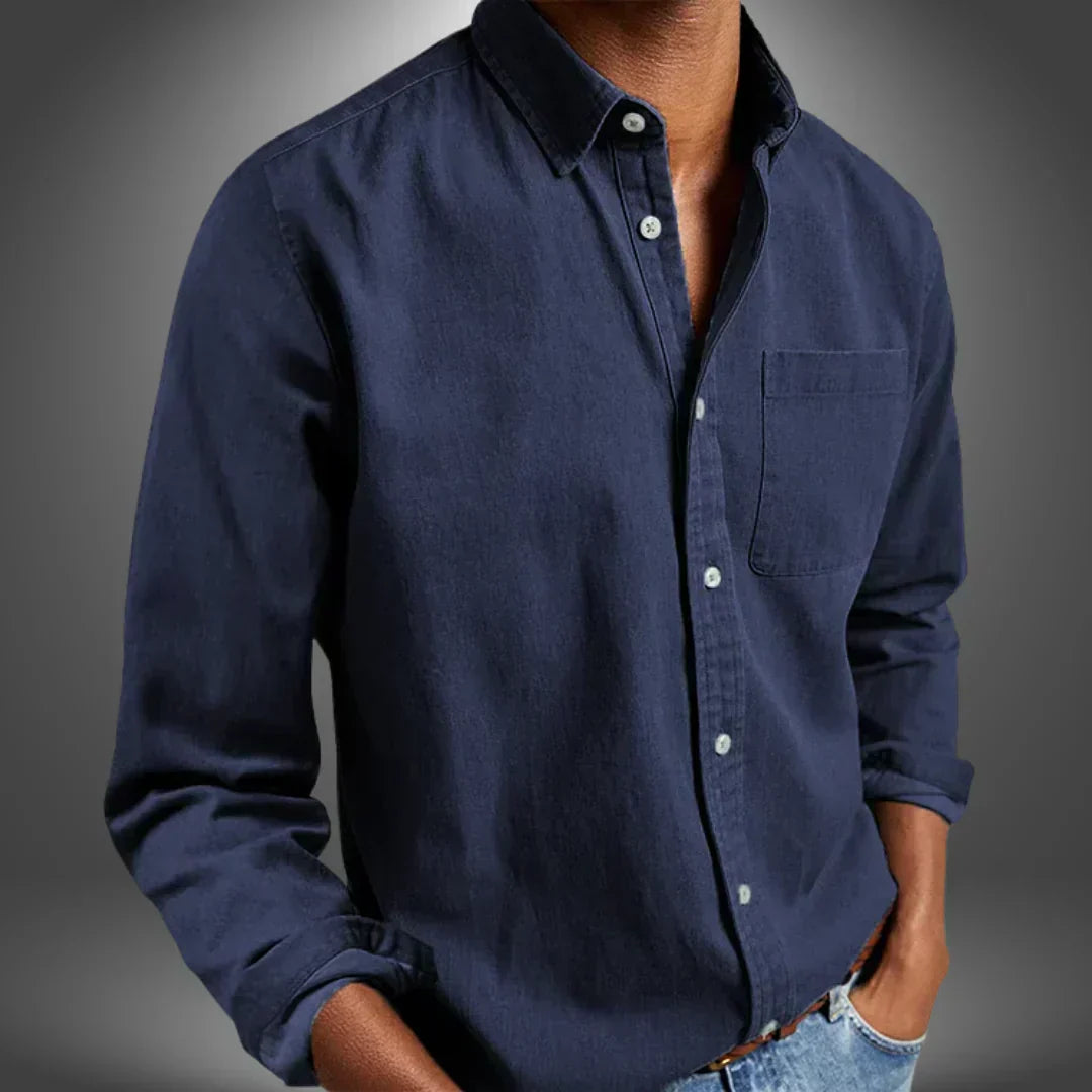 Men's Woven Button-Up Shirt with Spread Collar and Chest Pocket 2