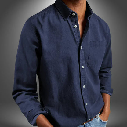 Men's Woven Button-Up Shirt with Spread Collar and Chest Pocket 2