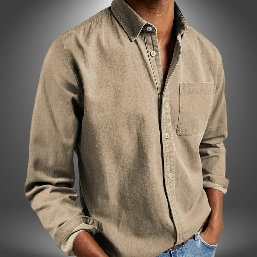 Men's Woven Button-Up Shirt with Spread Collar and Chest Pocket 3