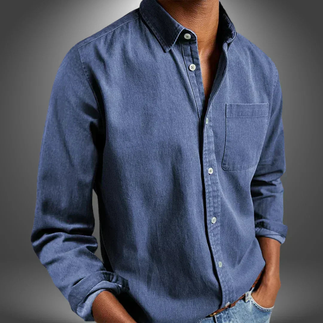 Men's Woven Button-Up Shirt with Spread Collar and Chest Pocket 4