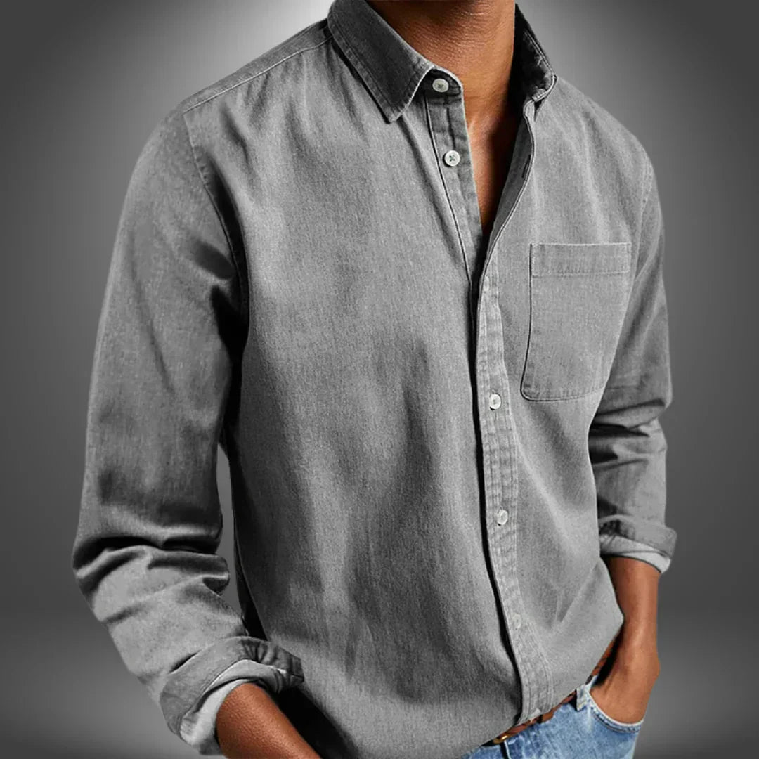 Men's Woven Button-Up Shirt with Spread Collar and Chest Pocket 5
