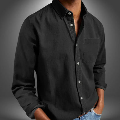 Men's Woven Button-Up Shirt with Spread Collar and Chest Pocket 6