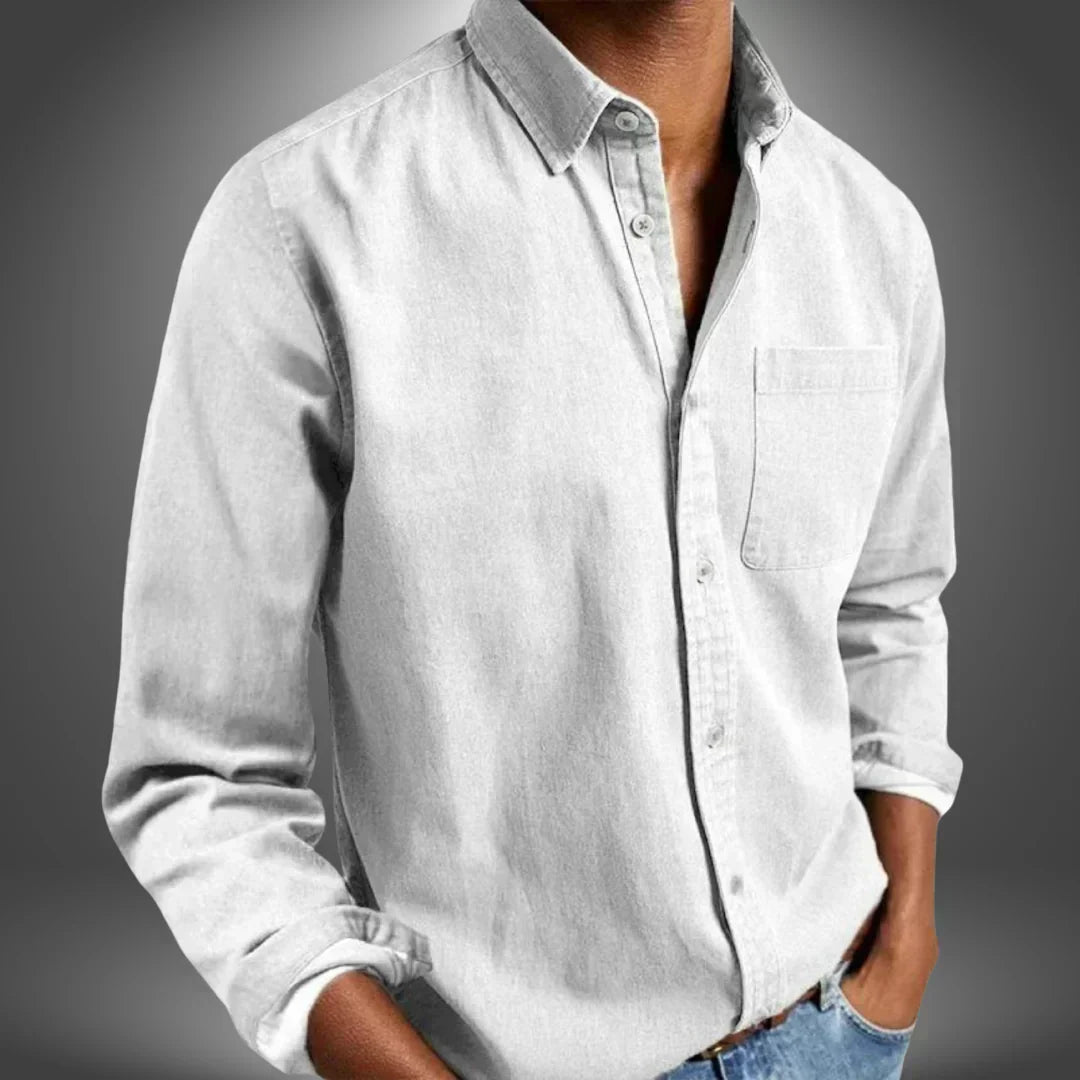 Men's Woven Button-Up Shirt with Spread Collar and Chest Pocket 8