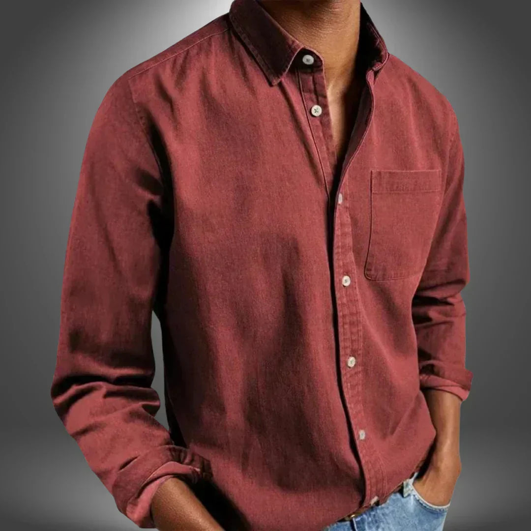 Men's Woven Button-Up Shirt with Spread Collar and Chest Pocket 9