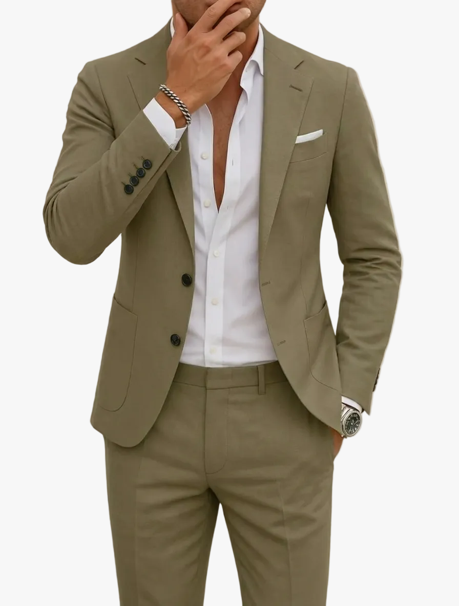 Men's Woven Suit Set with Notch Lapel and Two-Button Blazer 0