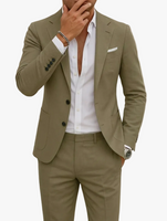 Men's Woven Suit Set with Notch Lapel and Two-Button Blazer 0