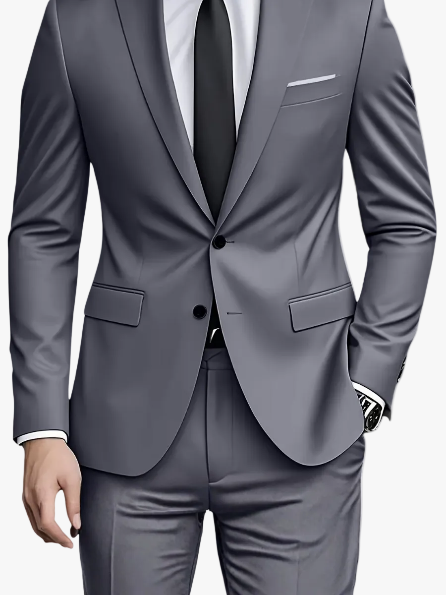 Men's Woven Suit Set with Notch Lapels and Two-Button Jacket 1