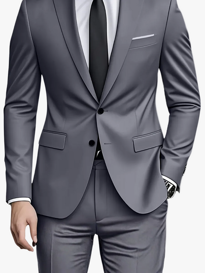 Men's Woven Suit Set with Notch Lapels and Two-Button Jacket 1