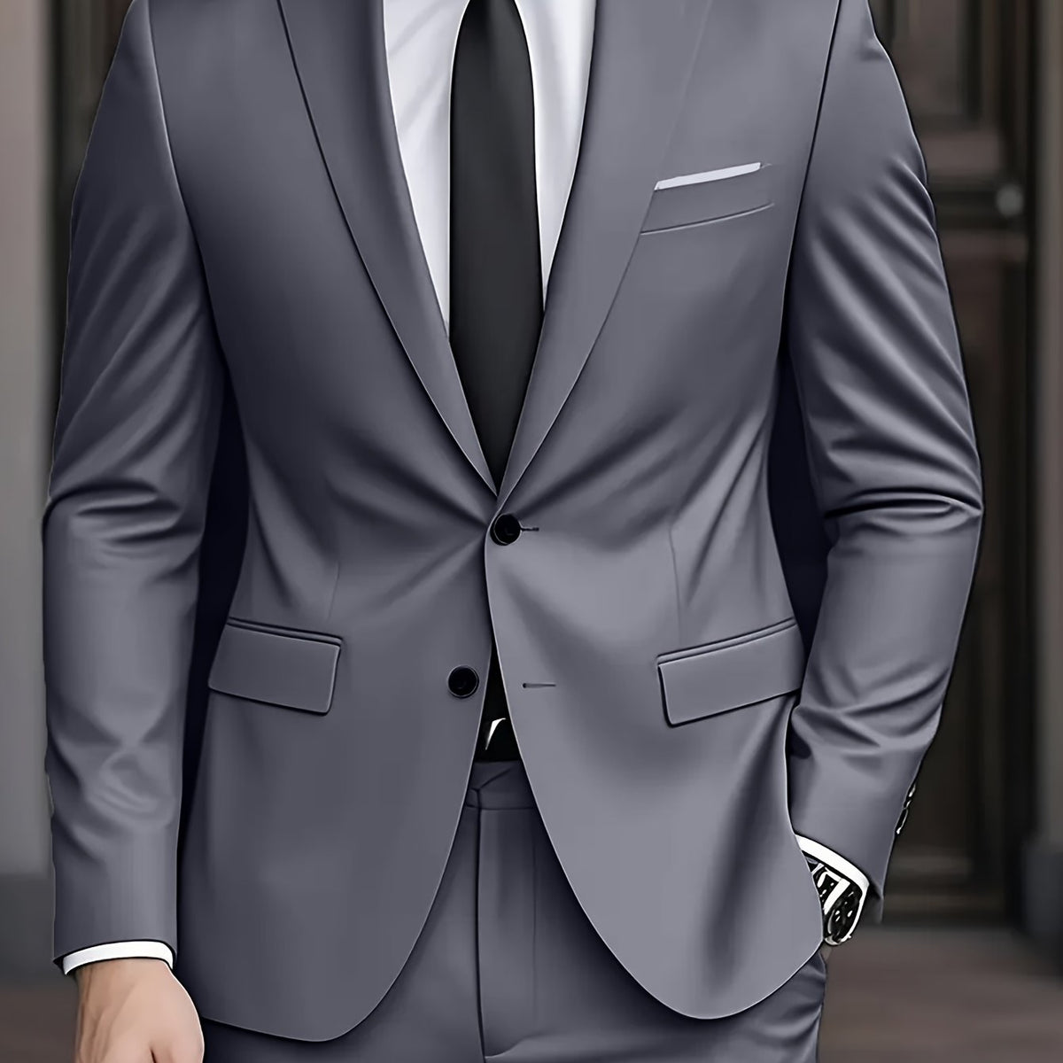 Men's Woven Suit Set with Notch Lapels and Two-Button Jacket 2
