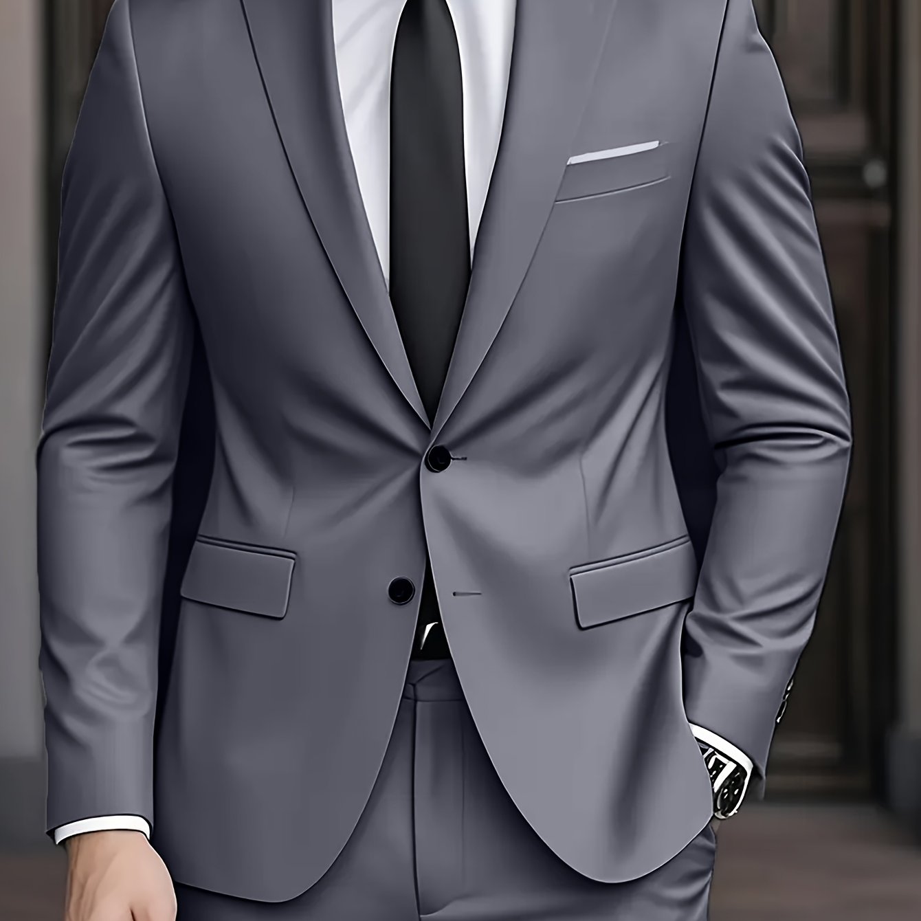 Men's Woven Suit Set with Notch Lapels and Two-Button Jacket 2