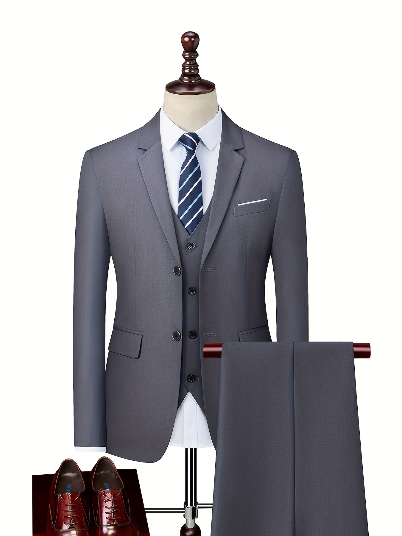 Men's Woven Suit Set with Notch Lapels and Two-Button Jacket 3