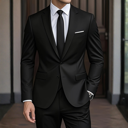 Men's Woven Suit Set with Notch Lapels and Two-Button Jacket 5