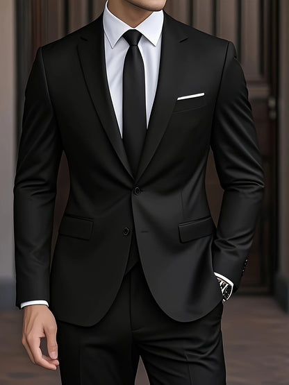 Men's Woven Suit Set with Notch Lapels and Two-Button Jacket 6