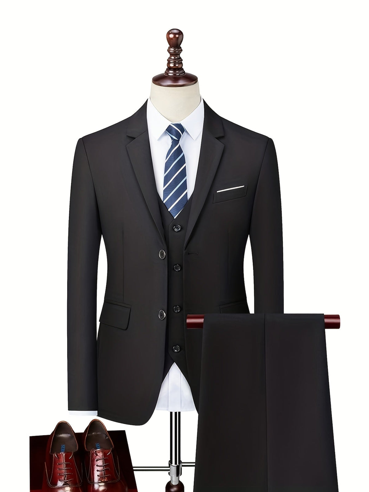Men's Woven Suit Set with Notch Lapels and Two-Button Jacket 7