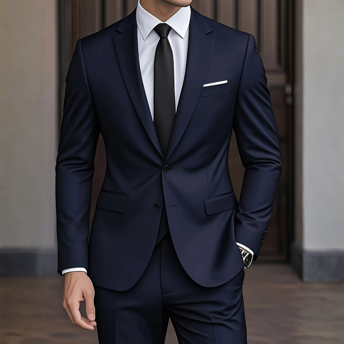 Men's Woven Suit Set with Notch Lapels and Two-Button Jacket 9