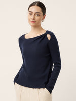 Merino Wool Knot Detail Asymmetric Cutout Top QUINNLEY 0