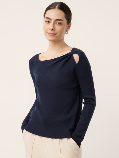 Merino Wool Knot Detail Asymmetric Cutout Top QUINNLEY 0