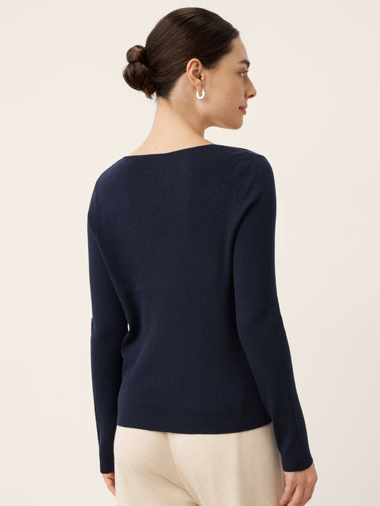 Merino Wool Knot Detail Asymmetric Cutout Top QUINNLEY 1