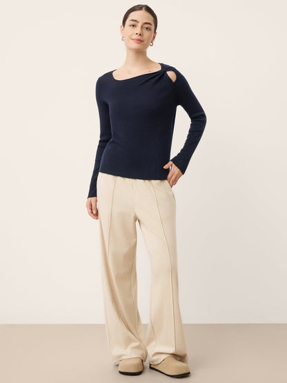 Merino Wool Knot Detail Asymmetric Cutout Top QUINNLEY 5