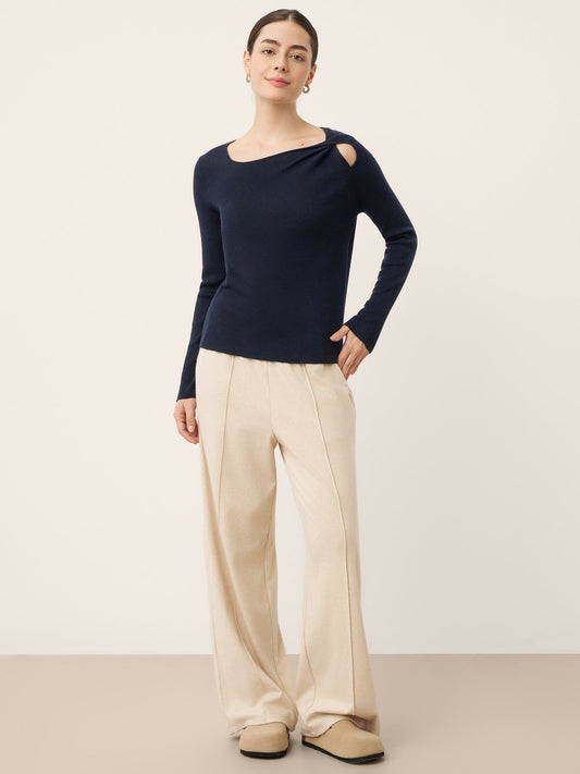 Merino Wool Knot Detail Asymmetric Cutout Top QUINNLEY 5