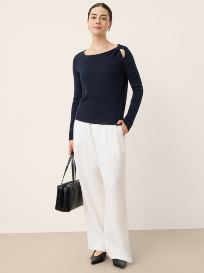 Merino Wool Knot Detail Asymmetric Cutout Top QUINNLEY 6