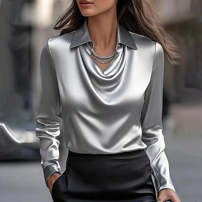 Merlina | Elegant Draped Neckline Satin Blouse 2