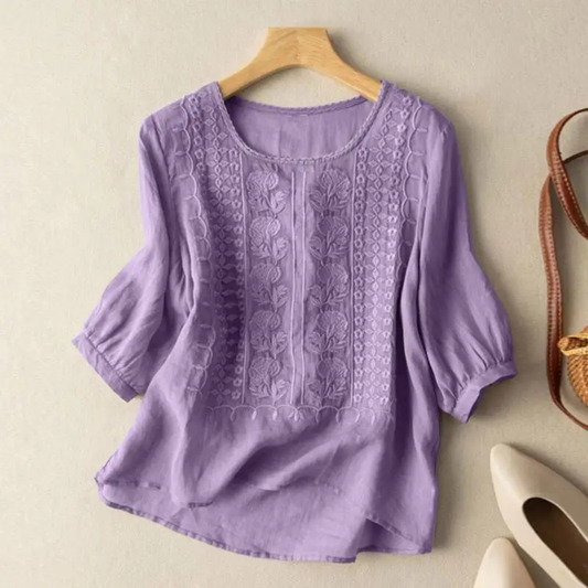 Mia | Elegant White Cotton Blouse with Three-Quarter Sleeves 3