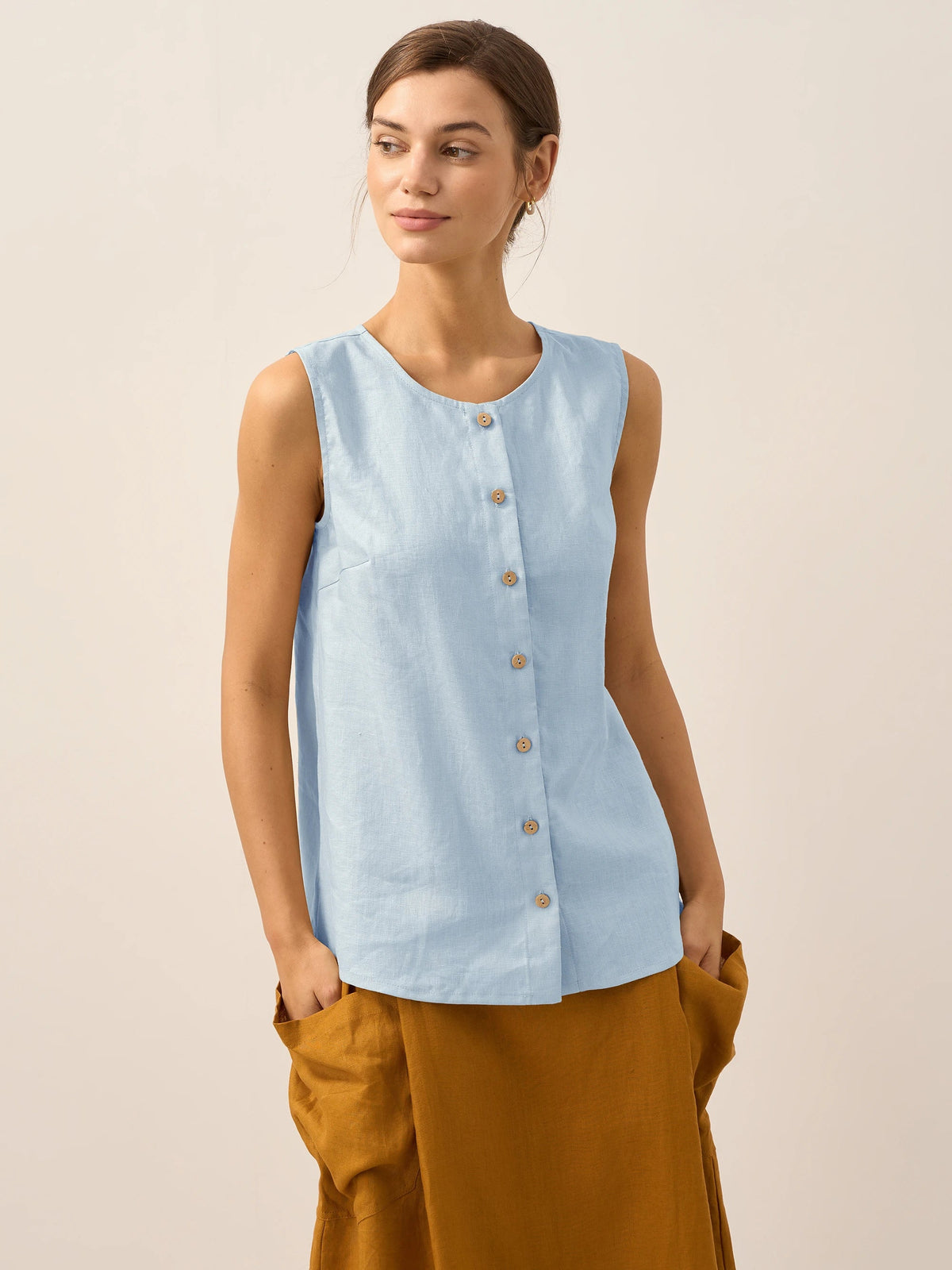 Mia | Elegant White Linen Women's Tank Top 11