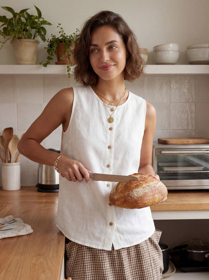Mia | Elegant White Linen Women's Tank Top 2