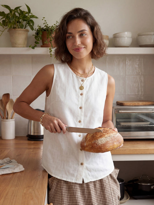 Mia | Elegant White Linen Women's Tank Top 2