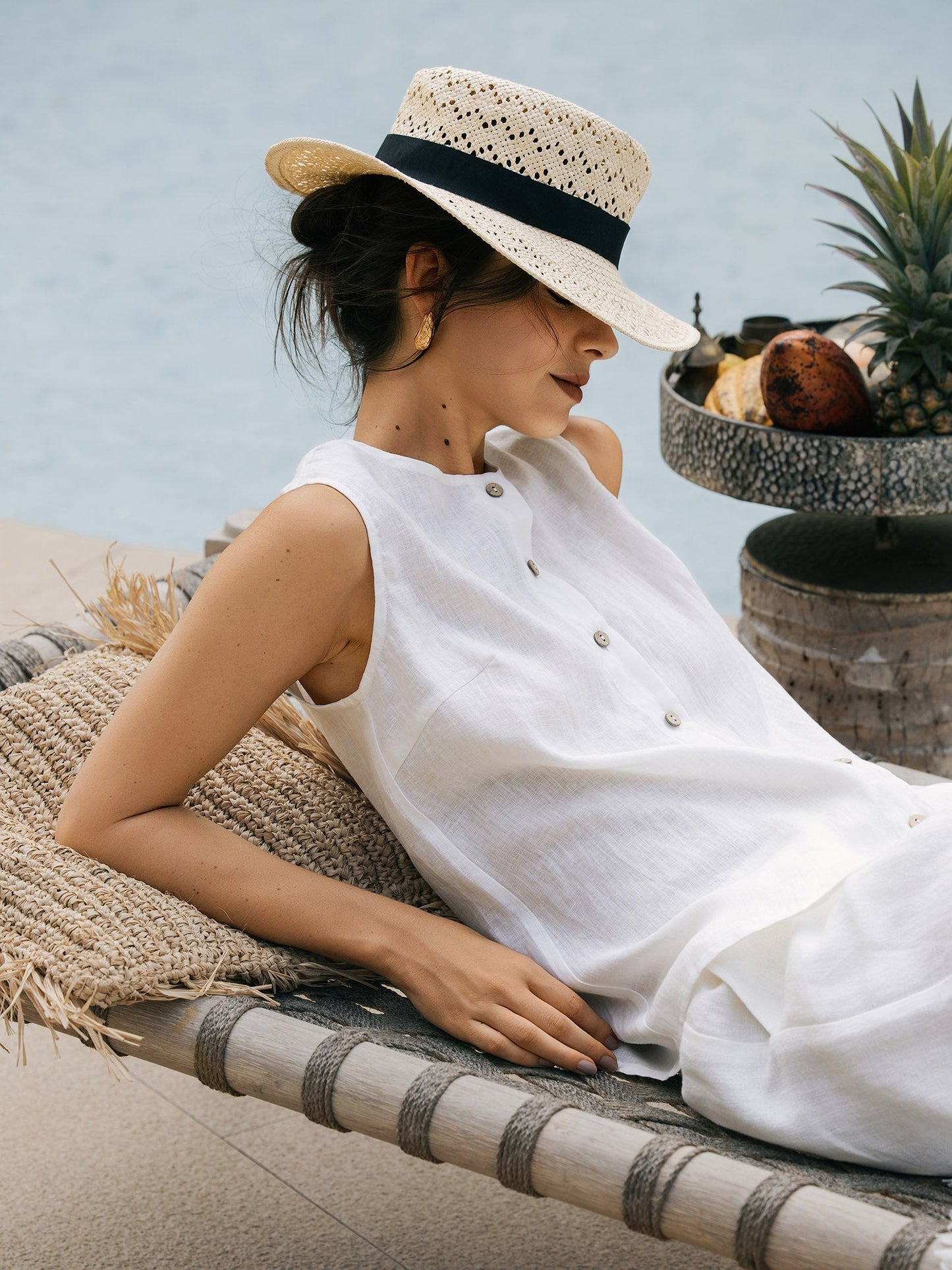 Mia | Elegant White Linen Women's Tank Top 3