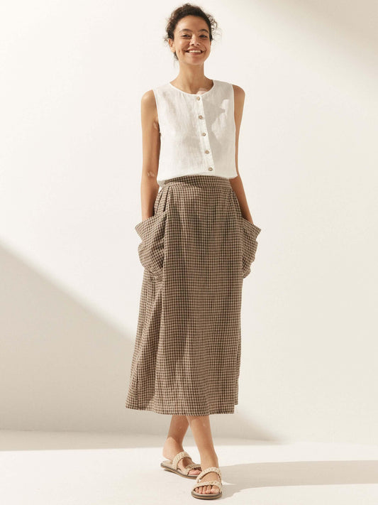 Mia | Elegant White Linen Women's Tank Top 8
