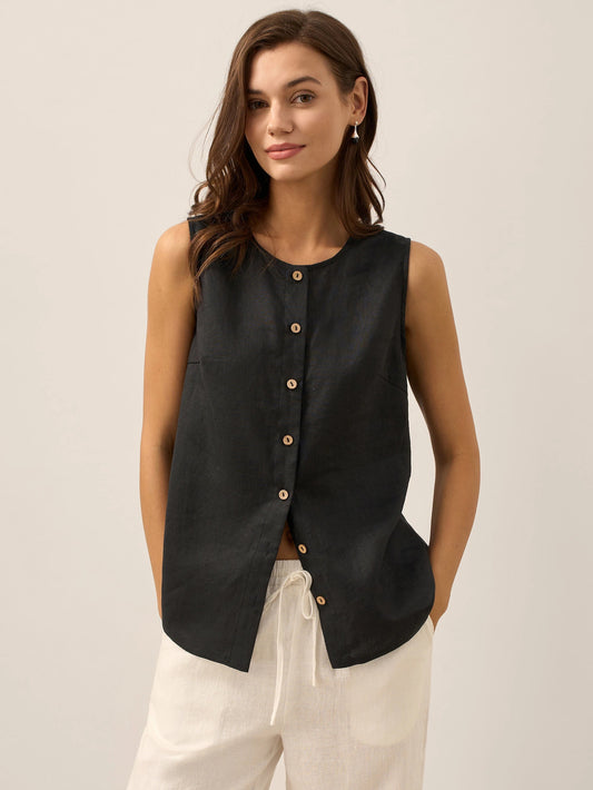 Mia | Elegant White Linen Women's Tank Top 9