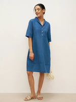 Mia | Relaxed Artisanal Summer Dress in Sea Blue 0