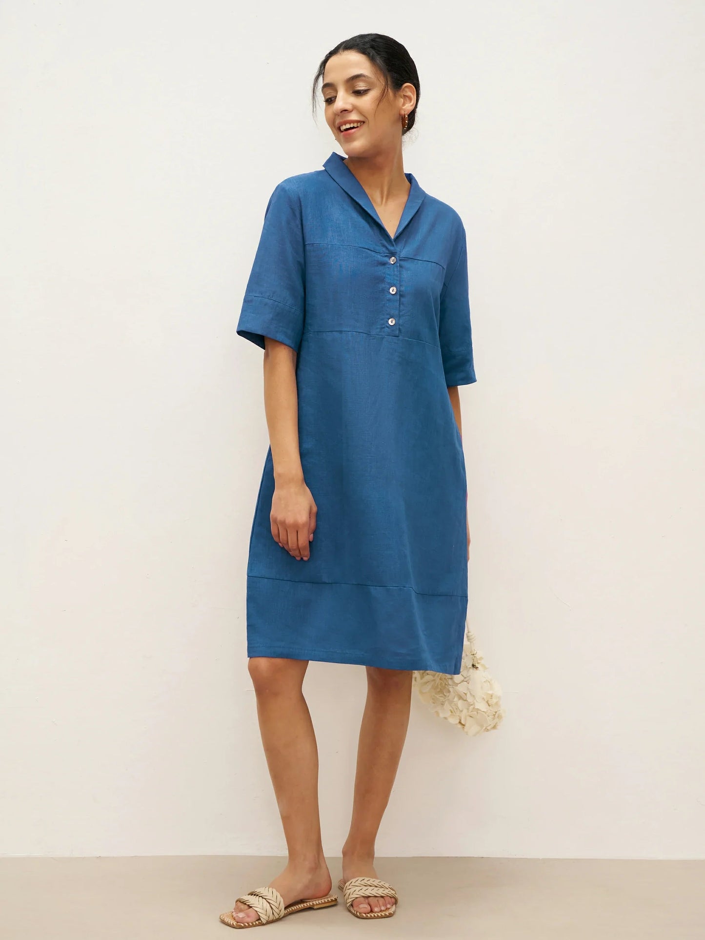 Mia | Relaxed Artisanal Summer Dress in Sea Blue 0